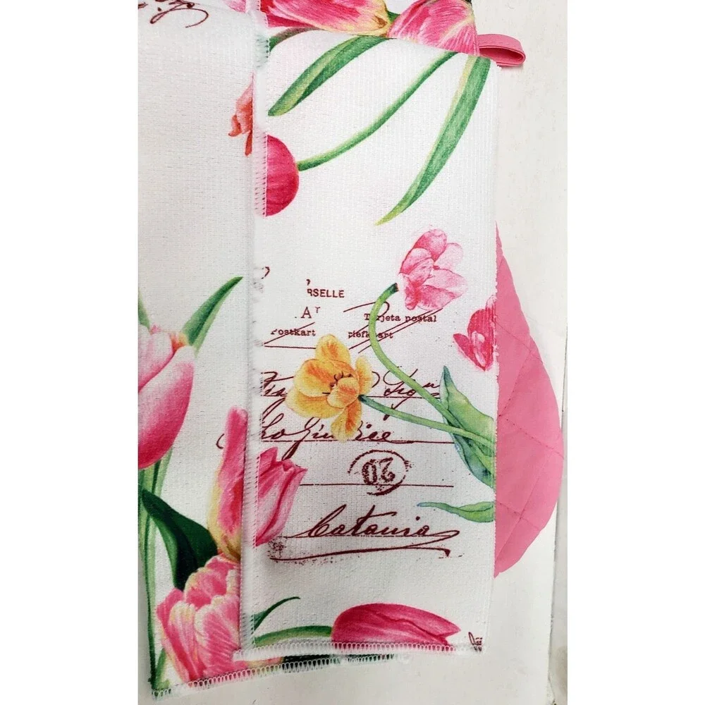 3 pc KITCHEN SET:1POT HOLDER,1OVEN MITT,1MICROFIBER TOWEL,FLOWERS, TULIPS,K&Co